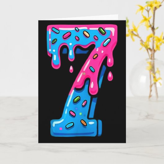 Cute Number 7 Ice Cream Drip 67 Meme Costume Coupl Kaart (Gele Bloem)