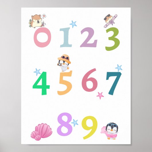 Cute Number Baby Nursery Poster | Poster onderwijs (Voorkant)