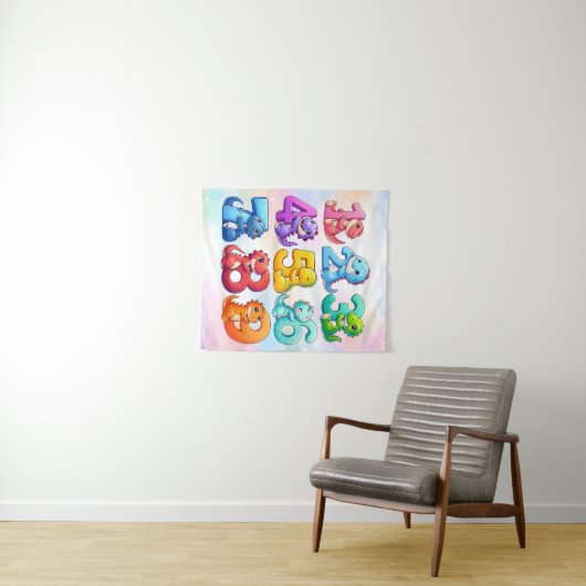Cute Numbers Animals Maths Poster for Kids Wandkleed (In Situ (horizontaal))