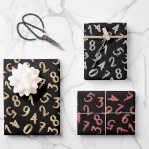 Cute Numbers Black Roos Gold Pattern wiskunde Inpakpapier Vel
