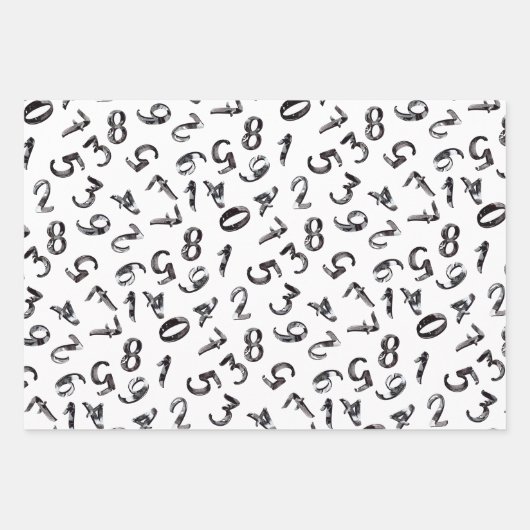 Cute Numbers Black White Grey Pattern Mathematics Inpakpapier Vel (Voorkant 3)
