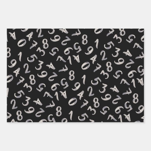 Cute Numbers Black White Grey Pattern Mathematics Inpakpapier Vel (Voorkant 2)