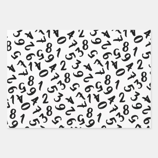 Cute Numbers Black White Grey Pattern Mathematics Inpakpapier Vel (Voorkant)
