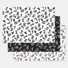 Cute Numbers Black White Grey Pattern Mathematics Inpakpapier Vel