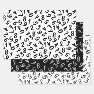 Cute Numbers Black White Grey Pattern Mathematics Inpakpapier Vel