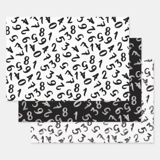 Cute Numbers Black White Grey Pattern Mathematics Inpakpapier Vel (Set)