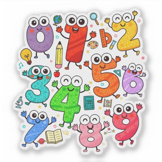 Cute Numbers Characters Sticker for Kids (Voorkant)