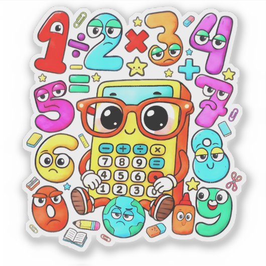 Cute Numbers Math Sticker for Kids School (Voorkant)