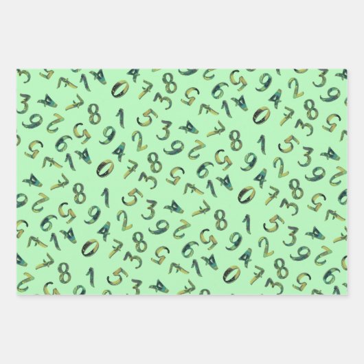 Cute Numbers Pattern Blue Green Mathematics Inpakpapier Vel (Voorkant 3)