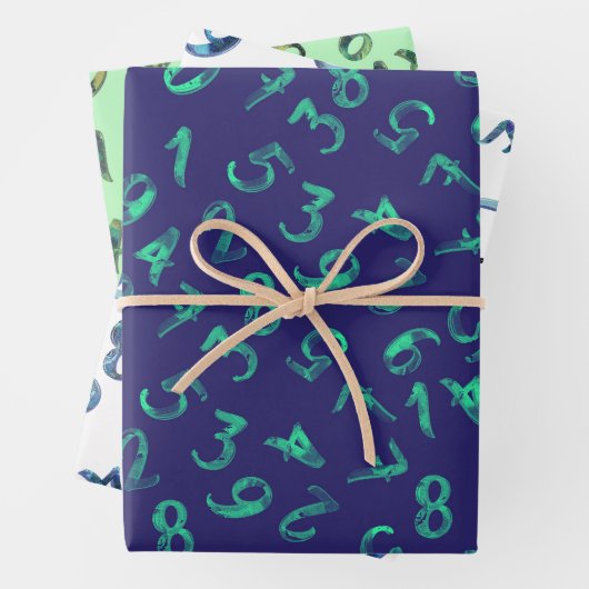 Cute Numbers Pattern Blue Green Mathematics Inpakpapier Vel (In situ)