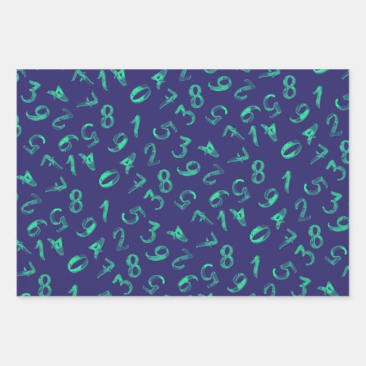 Cute Numbers Pattern Blue Green Mathematics Inpakpapier Vel (Voorkant)