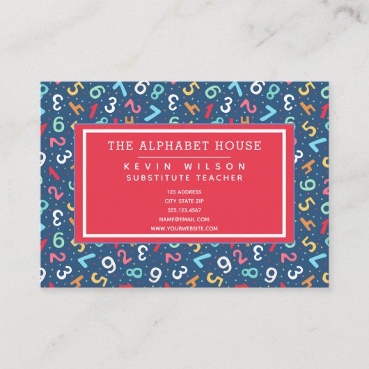 Cute Numbers Pattern - Substitutionale leraar/Tuto Visitekaartje (Voorkant)