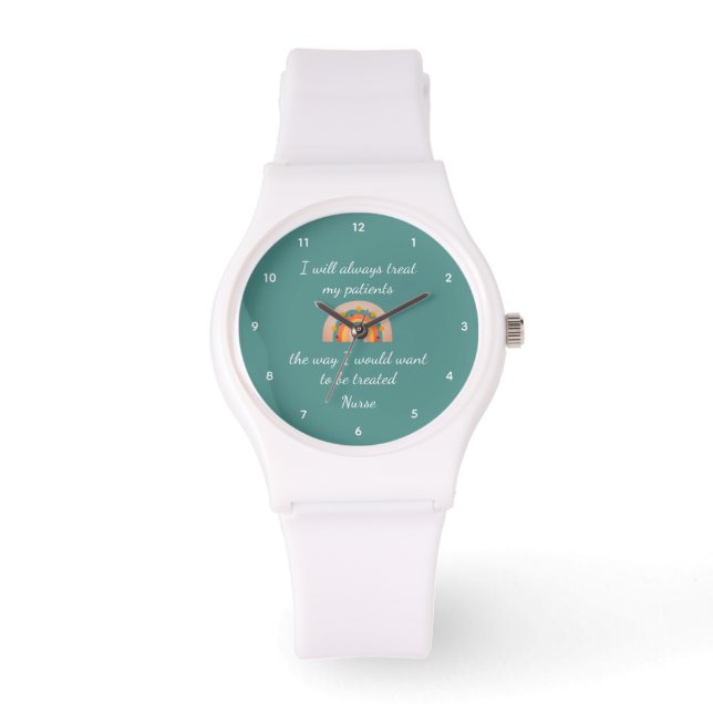 Cute Nurse Boho Rainbow Blauwgroen White Second Ha Horloge (Voorkant)