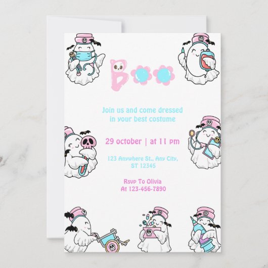 Cute Nurse Boo Halloween Costume Party Kaart (Voorkant)
