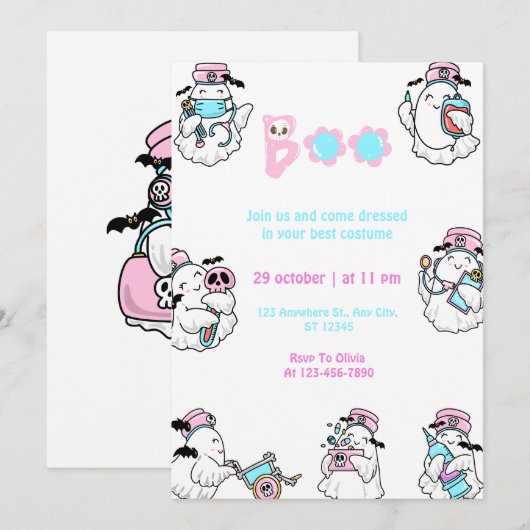 Cute Nurse Boo Halloween Costume Party Kaart (Voorkant / Achterkant)