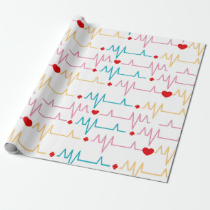 Cute Nurse EKG Pattern Heart Cardiogram Surgeon Cadeaupapier