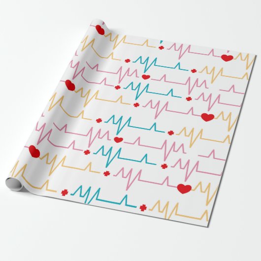 Cute Nurse EKG Pattern Heart Cardiogram Surgeon Cadeaupapier (Uitgerold)