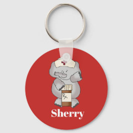 Cute Nurse elephant add name sleutelhanger