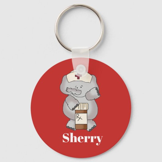 Cute Nurse elephant add name sleutelhanger (Voorkant)