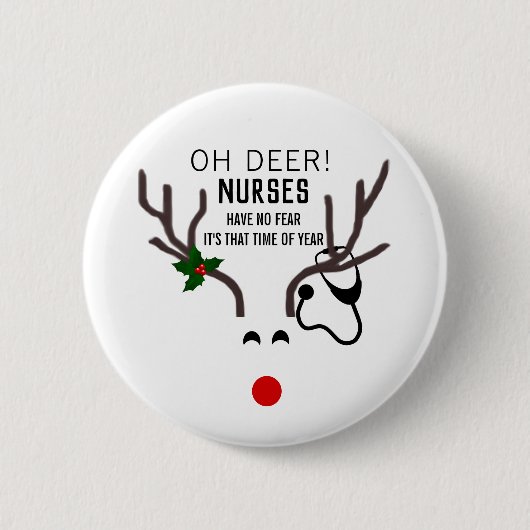 Cute Nurse Kerststethoscoop Reindeer Ronde Button 5,7 Cm (Voorkant)