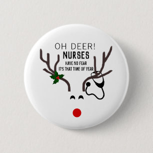 Cute Nurse Kerststethoscoop Reindeer Ronde Button 5,7 Cm