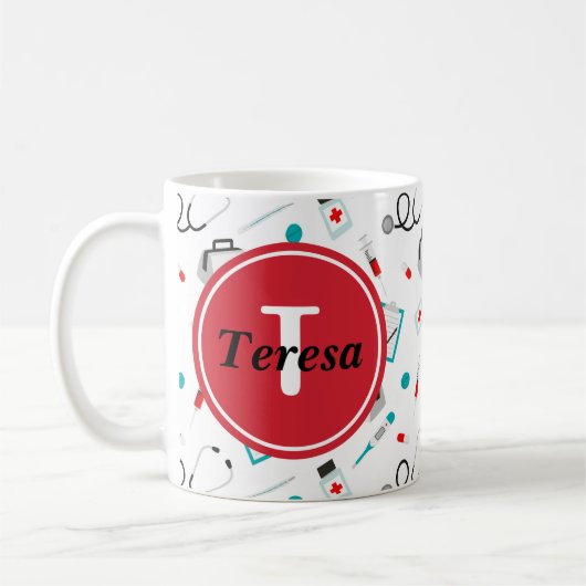 Cute Nurse Monogram voeg de naam koffie mok toe (Links)
