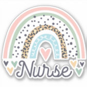 Cute Nurse Pastel Leopard Print Boho Rainbow Heart Sticker (Voorkant)