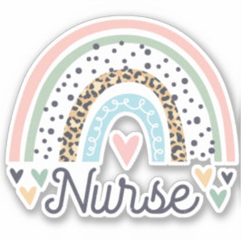 Cute Nurse Pastel Leopard Print Boho Rainbow Heart Sticker