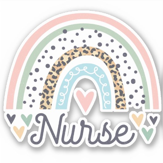 Cute Nurse Pastel Leopard Print Boho Rainbow Heart Sticker (Voorkant)