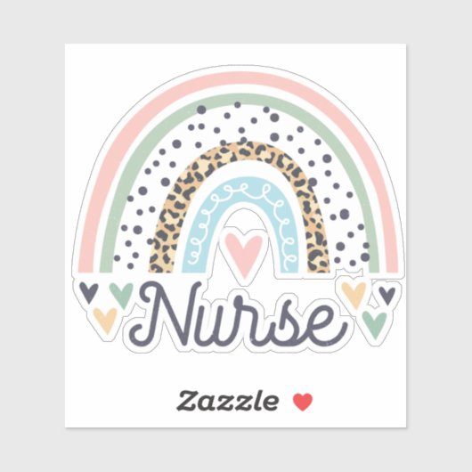 Cute Nurse Pastel Leopard Print Boho Rainbow Heart Sticker (Vel)