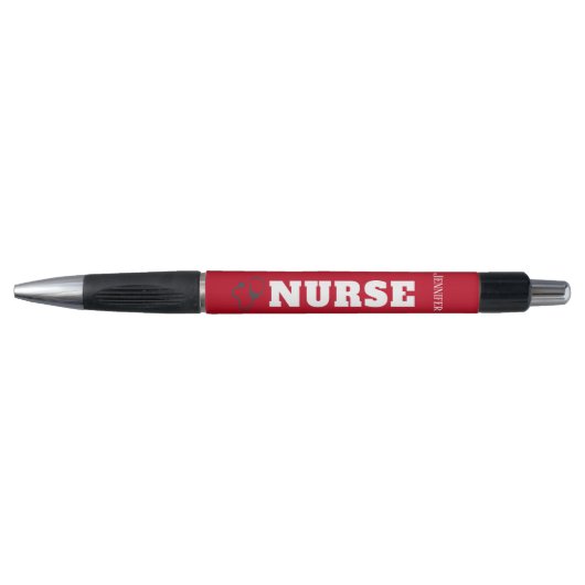 Cute Nurse Red Stethoscoop - Gepersonaliseerde zwa Pen (Voorkant)