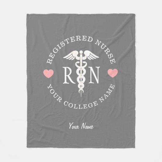 Cute Nurse RN Pink Hearts Gepersonaliseerd Fleece Deken (Voorkant)