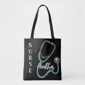 Cute Nurse Stethoscope Blauwgroen Black Minimalist Tote Bag (Voorkant)