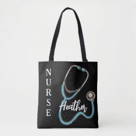 Cute Nurse Stethoscope Blauwgroen Black Minimalist Tote Bag