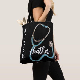 Cute Nurse Stethoscope Blauwgroen Black Minimalist Tote Bag