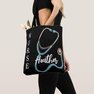 Cute Nurse Stethoscope Blauwgroen Black Minimalist Tote Bag