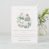 Cute Nursery Essential Leafy Blue Boy Baby shower Bedankkaart (Staand voorkant)