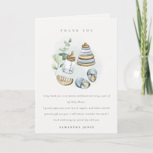 Cute Nursery Essential Leafy Blue Boy Baby shower Bedankkaart