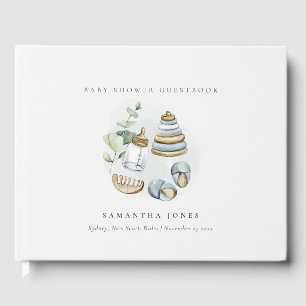 Cute Nursery Essential Leafy Blue Boy Baby shower Gastenboek