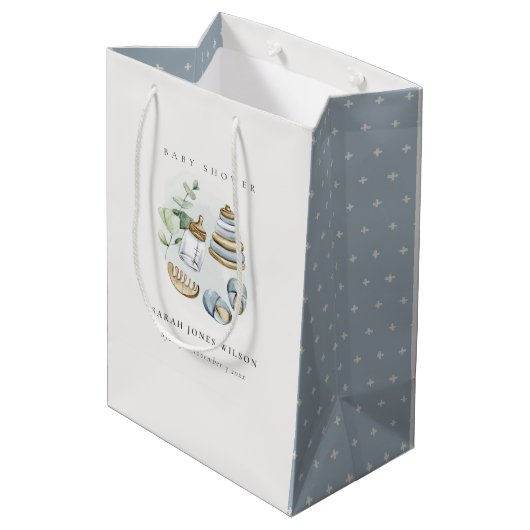Cute Nursery Essential Leafy Blue Boy Baby shower Medium Cadeauzakje (Achterkant Gekanteld)