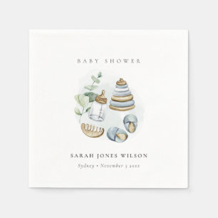 Cute Nursery Essential Leafy Blue Boy Baby shower Servet