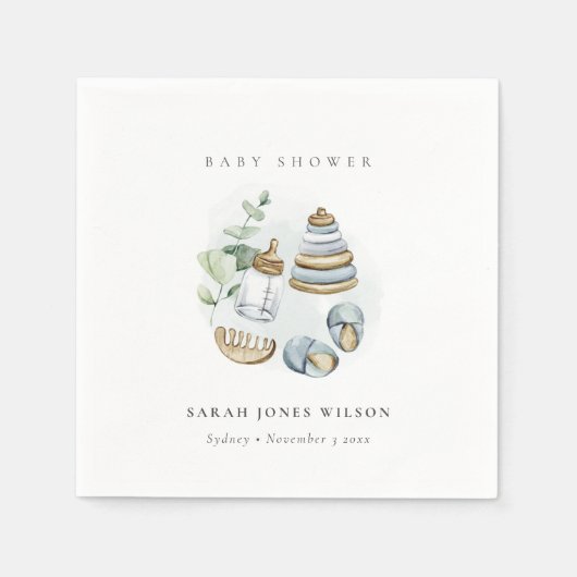 Cute Nursery Essential Leafy Blue Boy Baby shower Servet (Voorkant)