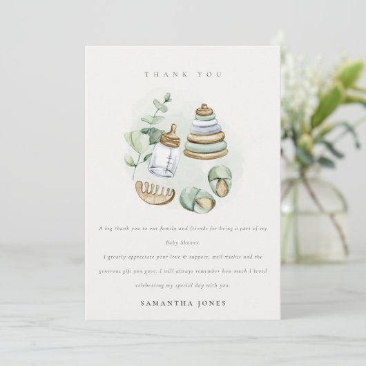 Cute Nursery Essential Leafy Green Baby shower Bedankkaart (Staand voorkant)