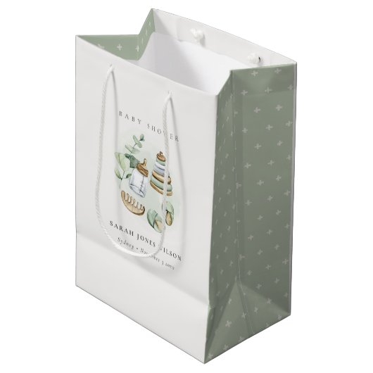 Cute Nursery Essential Leafy Green Baby shower Medium Cadeauzakje (Voorkant Gekanteld)