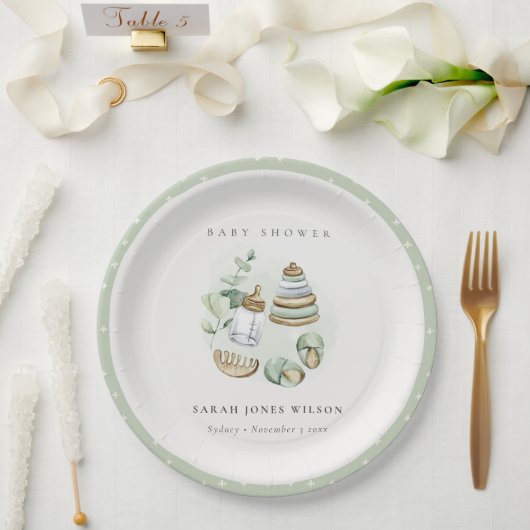 Cute Nursery Essential Leafy Green Baby shower Papieren Bordje (Huwelijk)