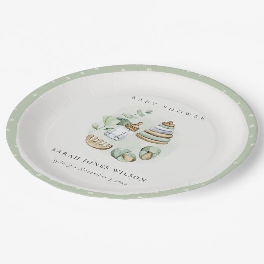Cute Nursery Essential Leafy Green Baby shower Papieren Bordje (Gekanteld)