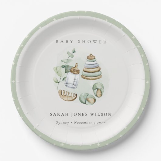 Cute Nursery Essential Leafy Green Baby shower Papieren Bordje (Voorkant)