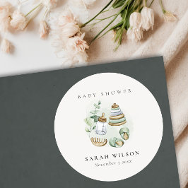 Cute Nursery Essential Leafy Green Baby shower Ronde Sticker