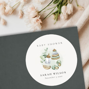 Cute Nursery Essential Leafy Green Baby shower Ronde Sticker