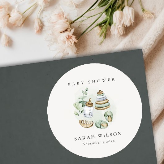 Cute Nursery Essential Leafy Green Baby shower Ronde Sticker